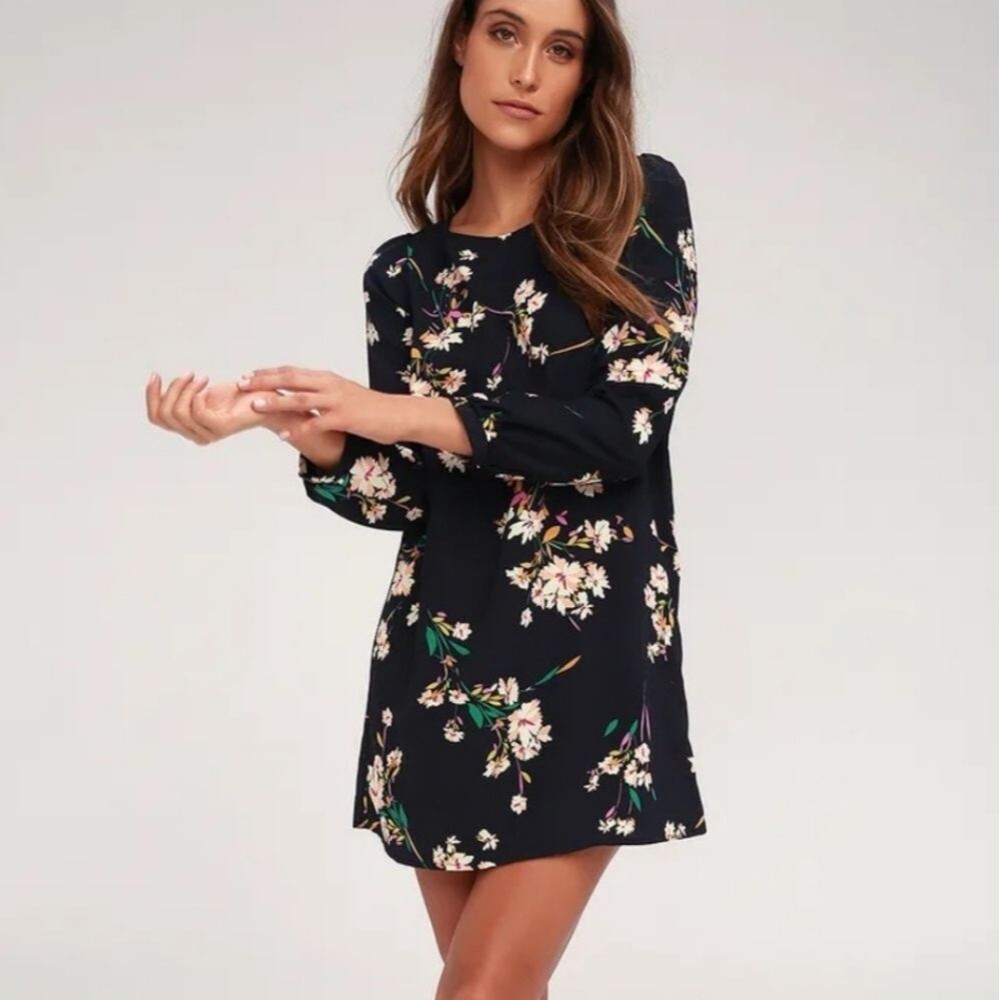 Lulu's Herbaceous Babe Long Sleeve Floral Shift Dress